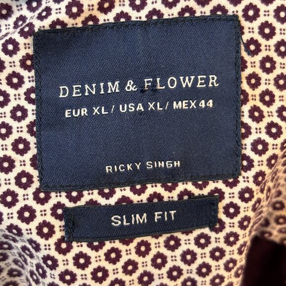 Denim & Flower Mens Dress Shirt Button Up Slim Fit XL Burgundy Long Sleeve - Picture 5 of 8